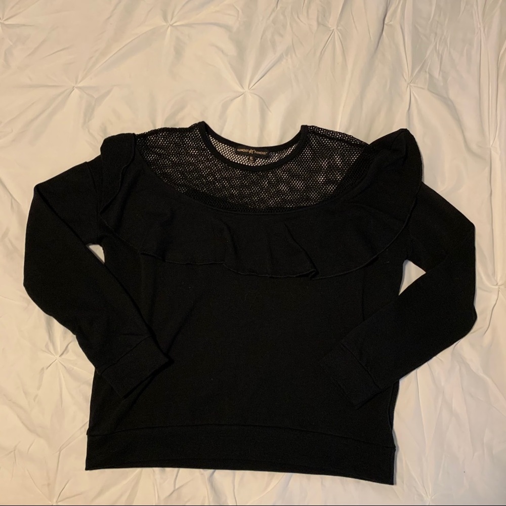 Cute black mesh ruffle sweater